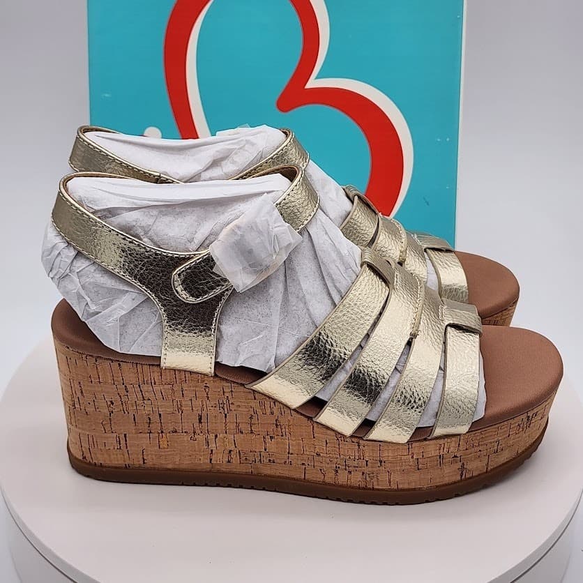 NEW BareTraps Savannah Light Gold Platform Wedge Sandals Women's Size 8M Comfort - Thumbnail 2
