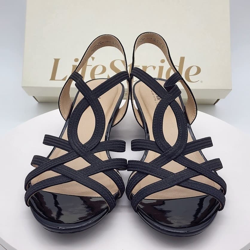 NEW LifeStride Yaya Black Strappy Wedge Sandals Women's Size 10M Soft System - Thumbnail 5
