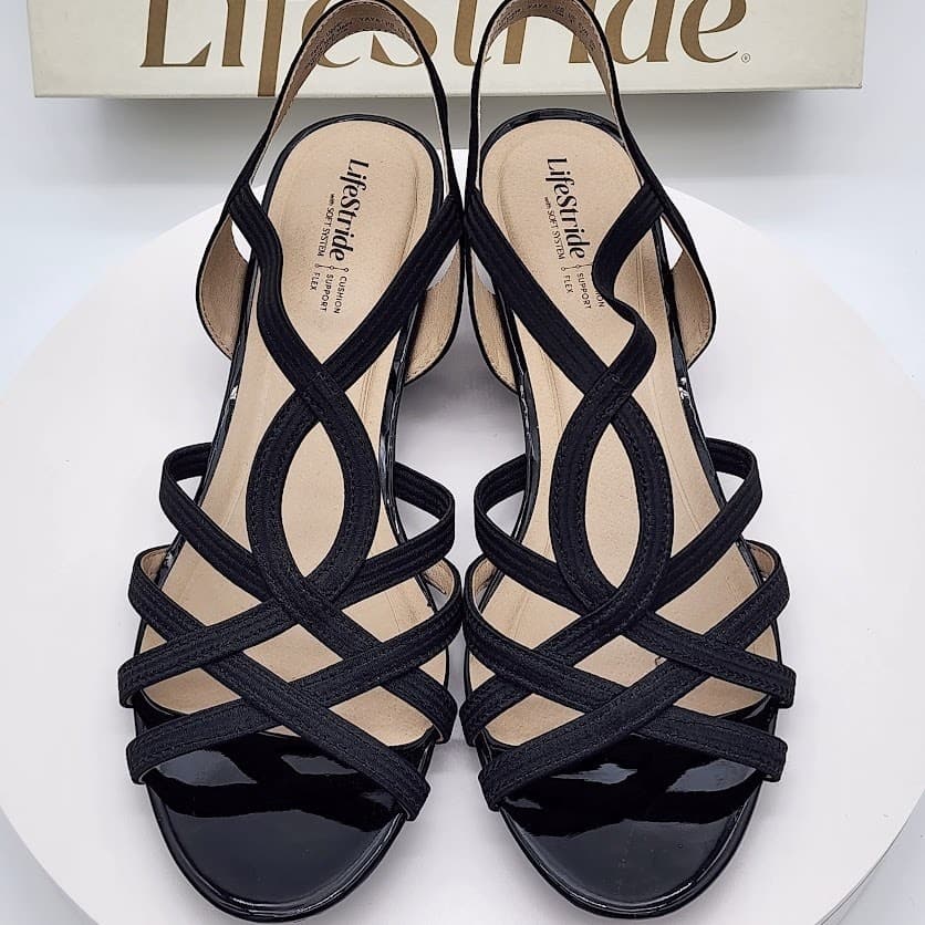 NEW LifeStride Yaya Black Strappy Wedge Sandals Women's Size 10M Soft System - Thumbnail 6