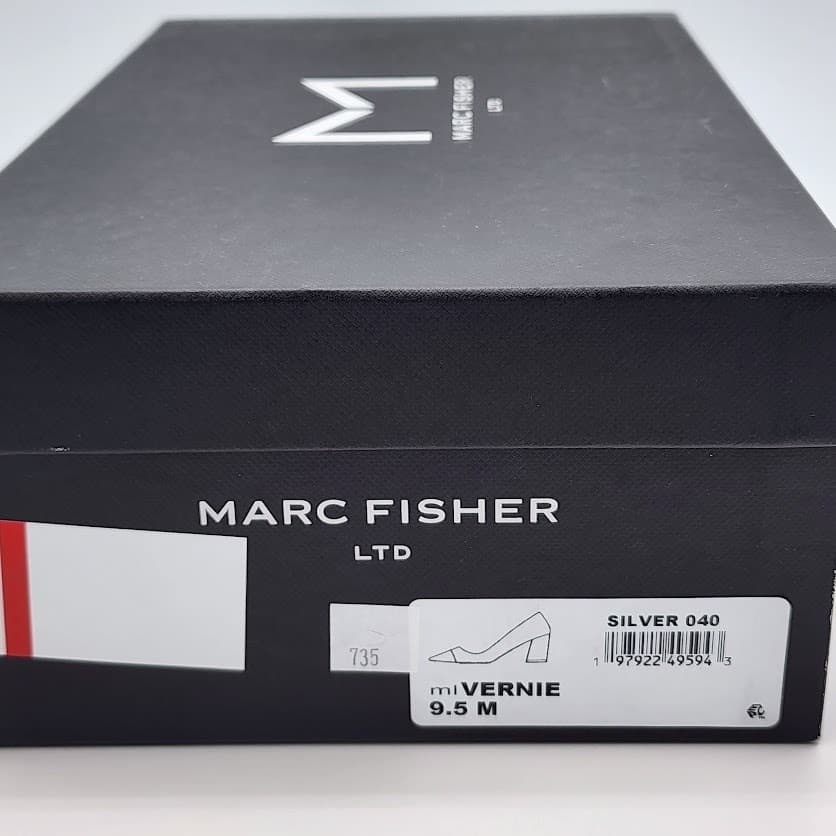 NEW - Marc Fisher Vernie Women’s Silver Black Pumps Slip On Block Heel Size 9.5 - Thumbnail 9