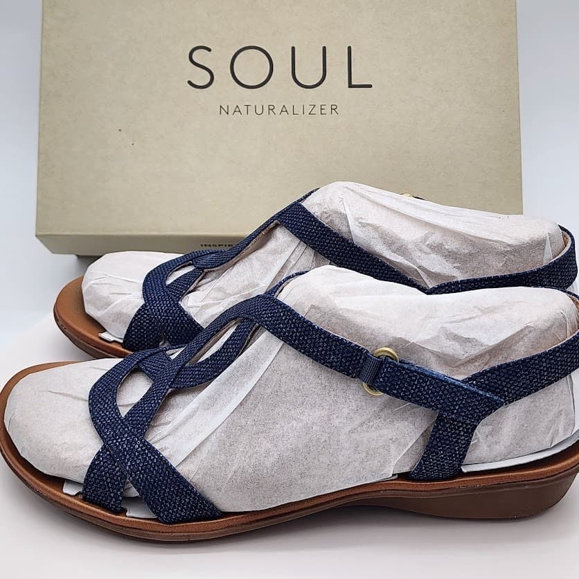 NEW SOUL Naturalizer Women's Blue Strappy Comfort Sandals Size 9.5M Slingback - Thumbnail 4
