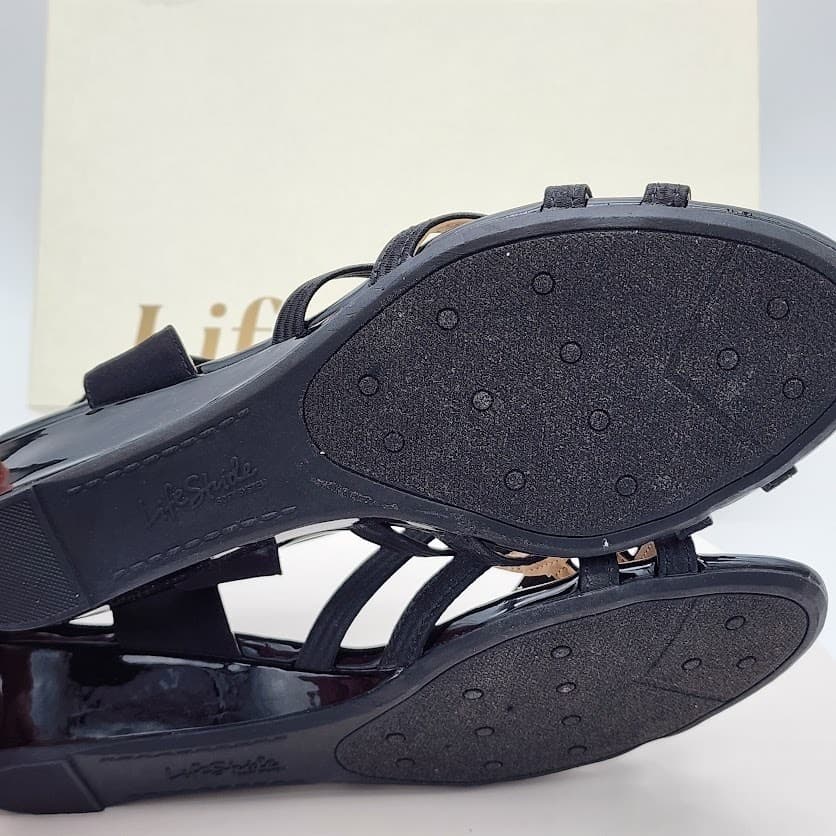 NEW LifeStride Yaya Black Strappy Wedge Sandals Women's Size 10M Soft System - Thumbnail 7
