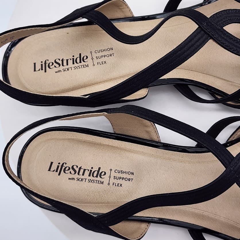 NEW LifeStride Yaya Black Strappy Wedge Sandals Women's Size 10M Soft System - Thumbnail 8