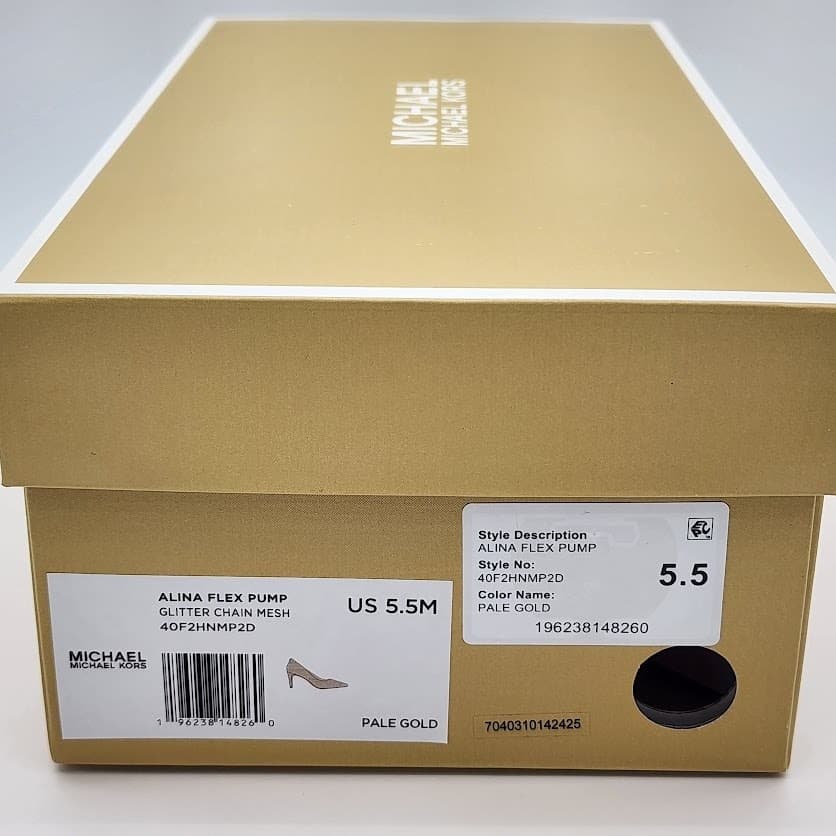 NEW Michael Kors Alina Flex Pump Pale Gold Glitter Chain Mesh Heels Size 5.5M - Thumbnail 10