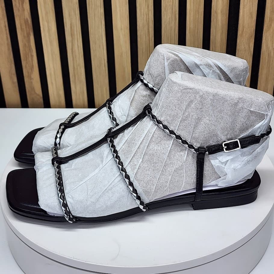NEW - Marc Fisher LTD Maze Women’s Black Braided Caged Flat Sandals Size 10 - Thumbnail 5