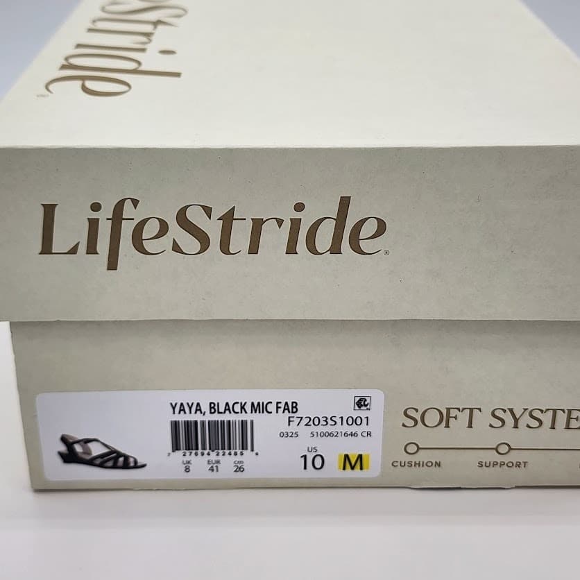 NEW LifeStride Yaya Black Strappy Wedge Sandals Women's Size 10M Soft System - Thumbnail 9