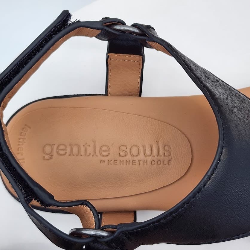 NEW Gentle Souls by Kenneth Cole Holly Black Leather Thong Sandals Size 8.5M - Thumbnail 7