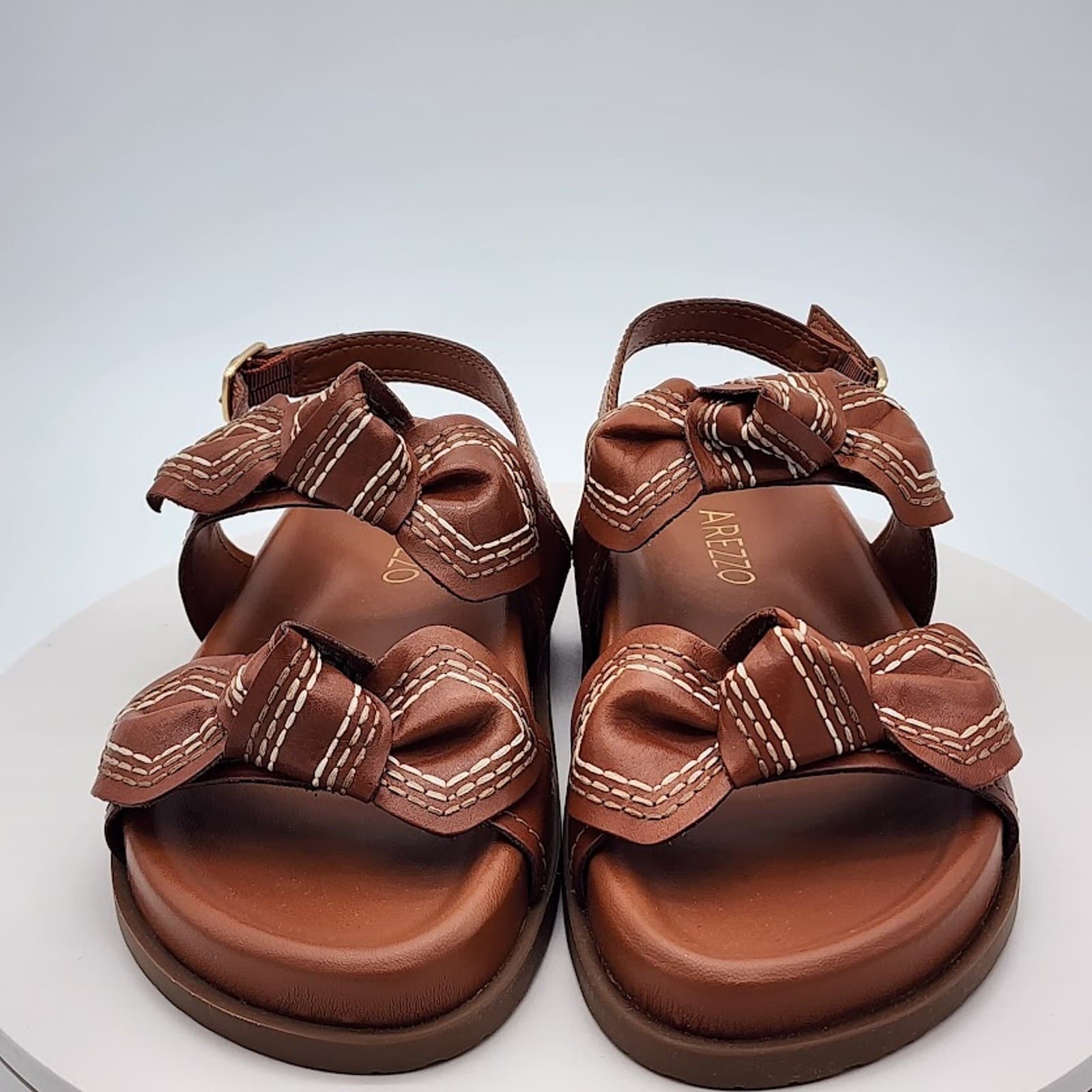 NEW Arezzo Women's Brown Leather Bow Flat Sandals Size 6B Slingback Shoes - Thumbnail 6
