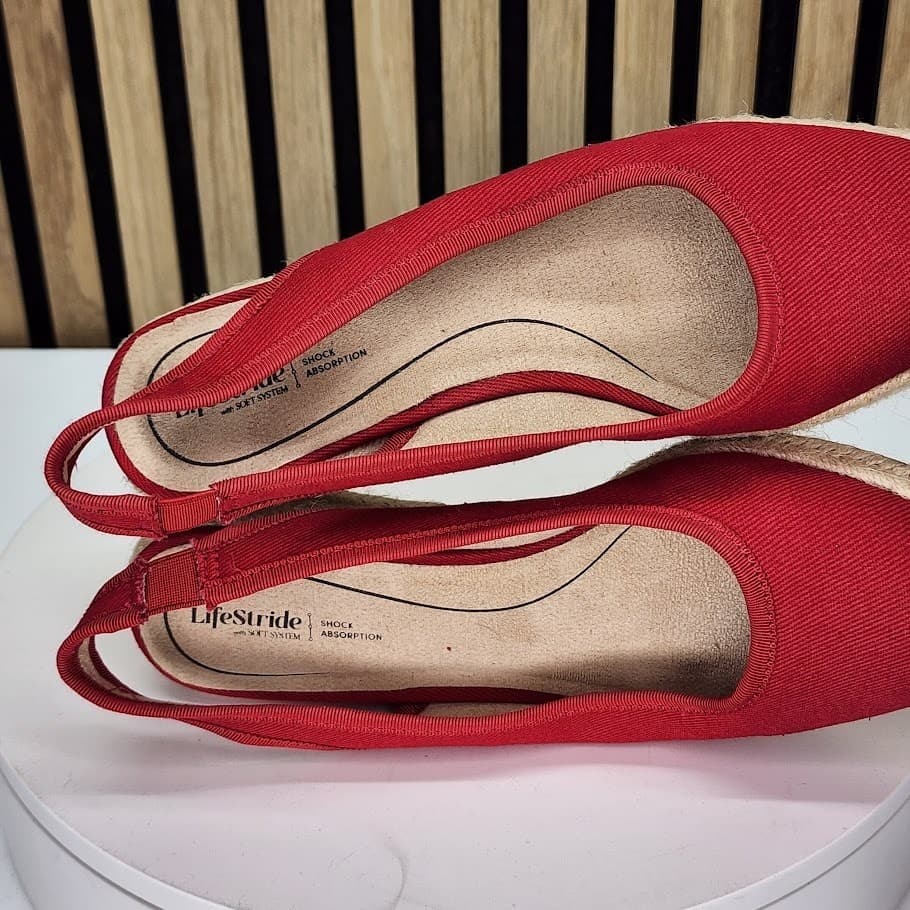 LifeStride Women’s Red Espadrille Slingback Wedge Sandals - 7.5 - Thumbnail 9