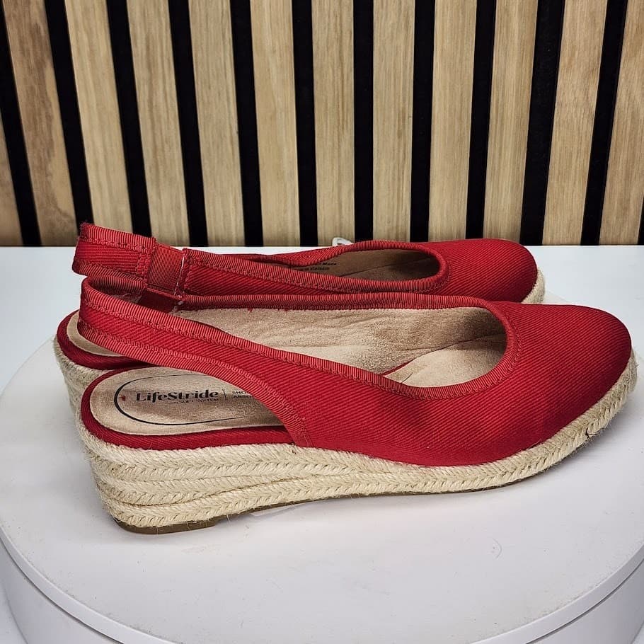LifeStride Women’s Red Espadrille Slingback Wedge Sandals - 7.5 - Thumbnail 2