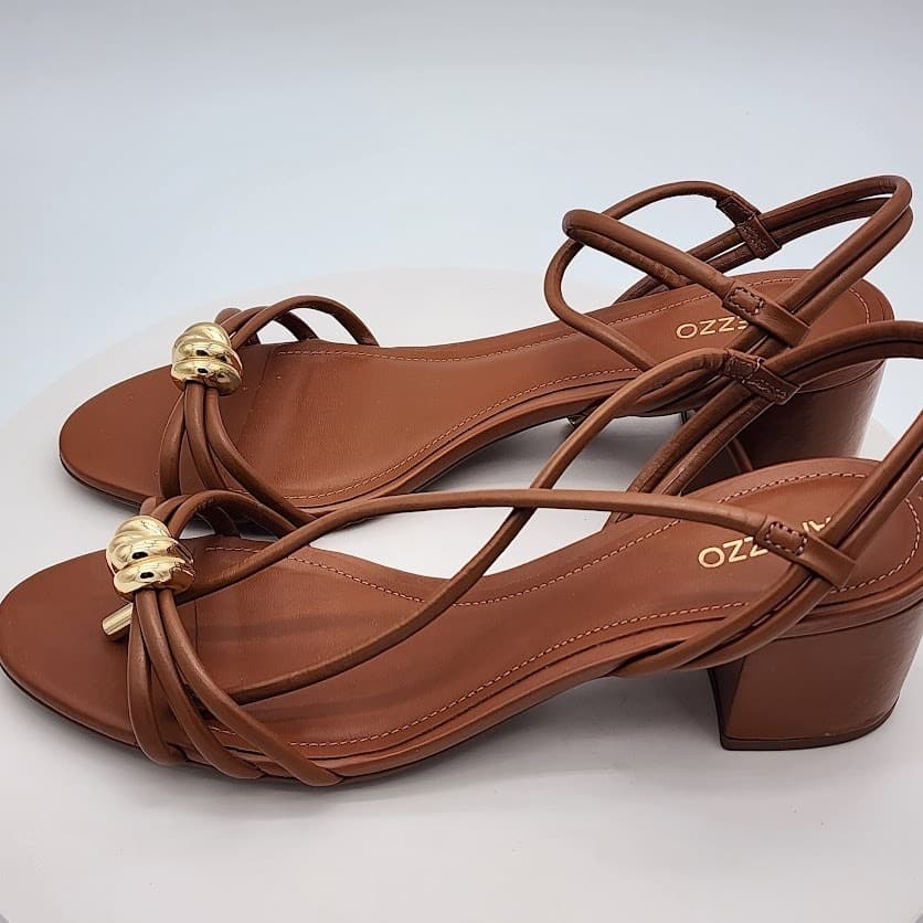 NEW Arezzo Roast Caramel Leather Strappy Heeled Sandals Women's Size 9.5B - Thumbnail 5