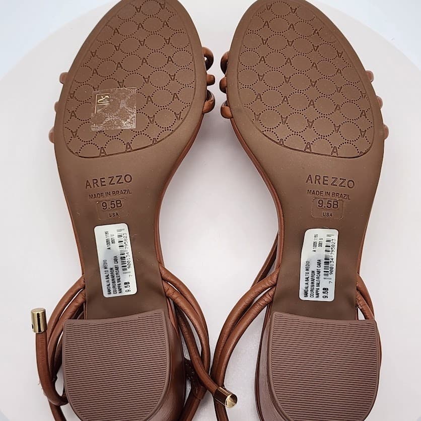 NEW Arezzo Roast Caramel Leather Strappy Heeled Sandals Women's Size 9.5B - Thumbnail 6