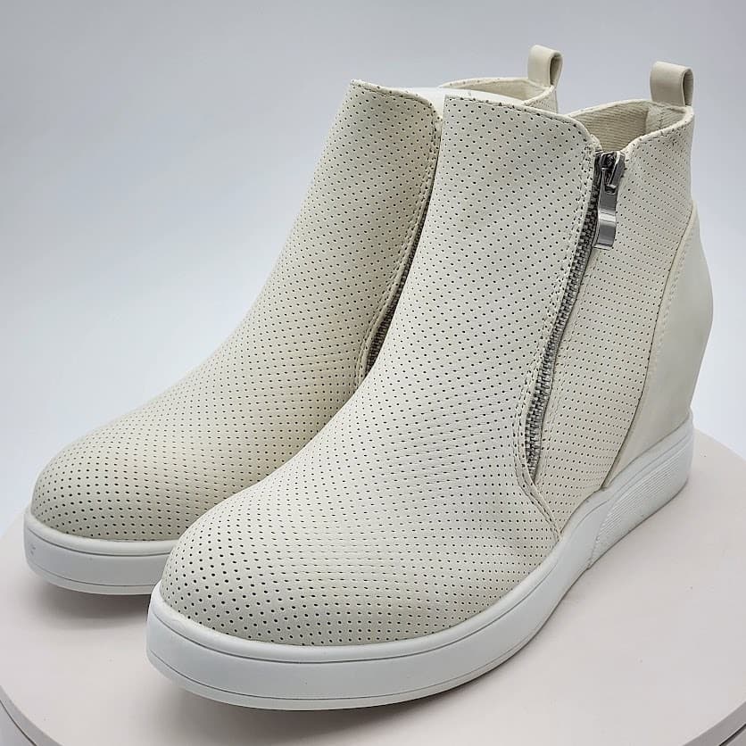 NEW Journee Collection Pennelope Ivory Wedge Sneakers Women's Size 10 Side Zip - Thumbnail 5