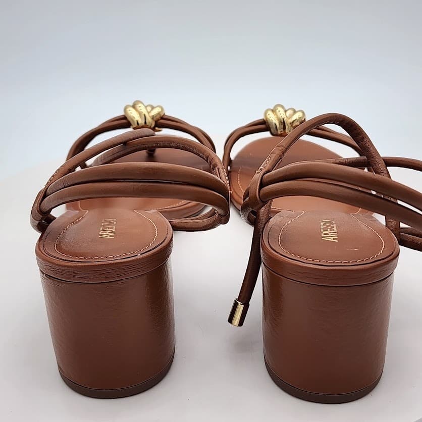 NEW Arezzo Roast Caramel Leather Strappy Heeled Sandals Women's Size 9.5B - Thumbnail 4