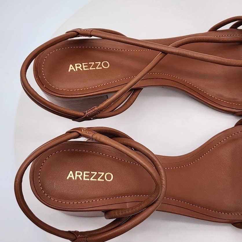 NEW Arezzo Roast Caramel Leather Strappy Heeled Sandals Women's Size 9.5B - Thumbnail 3
