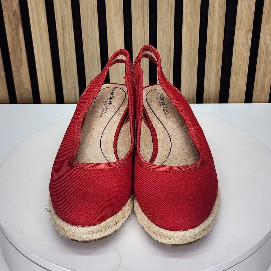 LifeStride Women’s Red Espadrille Slingback Wedge Sandals - 7.5 - Thumbnail 7