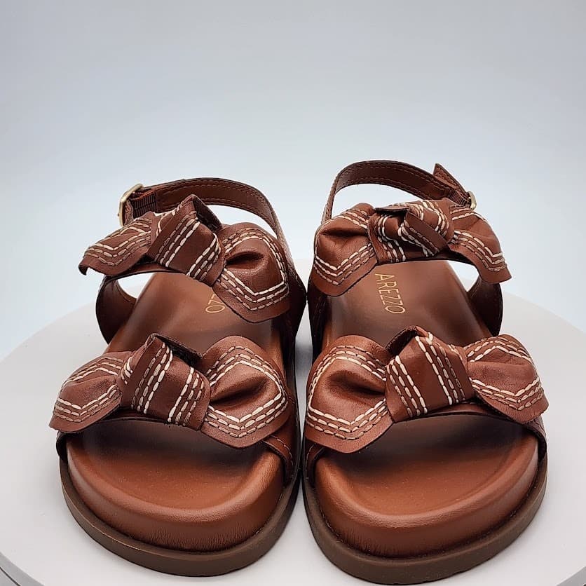 NEW Arezzo Women's Brown Leather Bow Flat Sandals Size 7B Slingback Shoes - Thumbnail 6