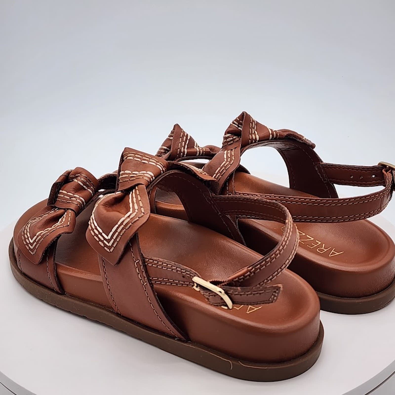 NEW Arezzo Women's Brown Leather Bow Flat Sandals Size 6.5B Slingback Shoes - Thumbnail 4