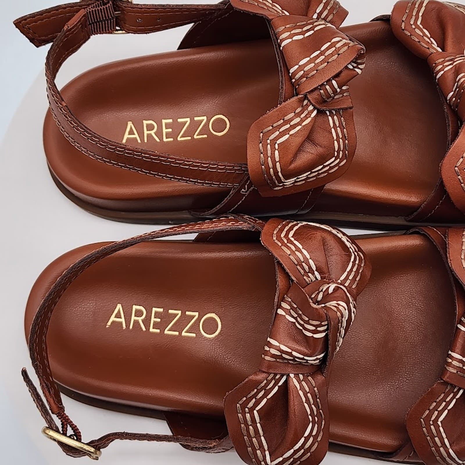 NEW Arezzo Women's Brown Leather Bow Flat Sandals Size 6.5B Slingback Shoes - Thumbnail 8
