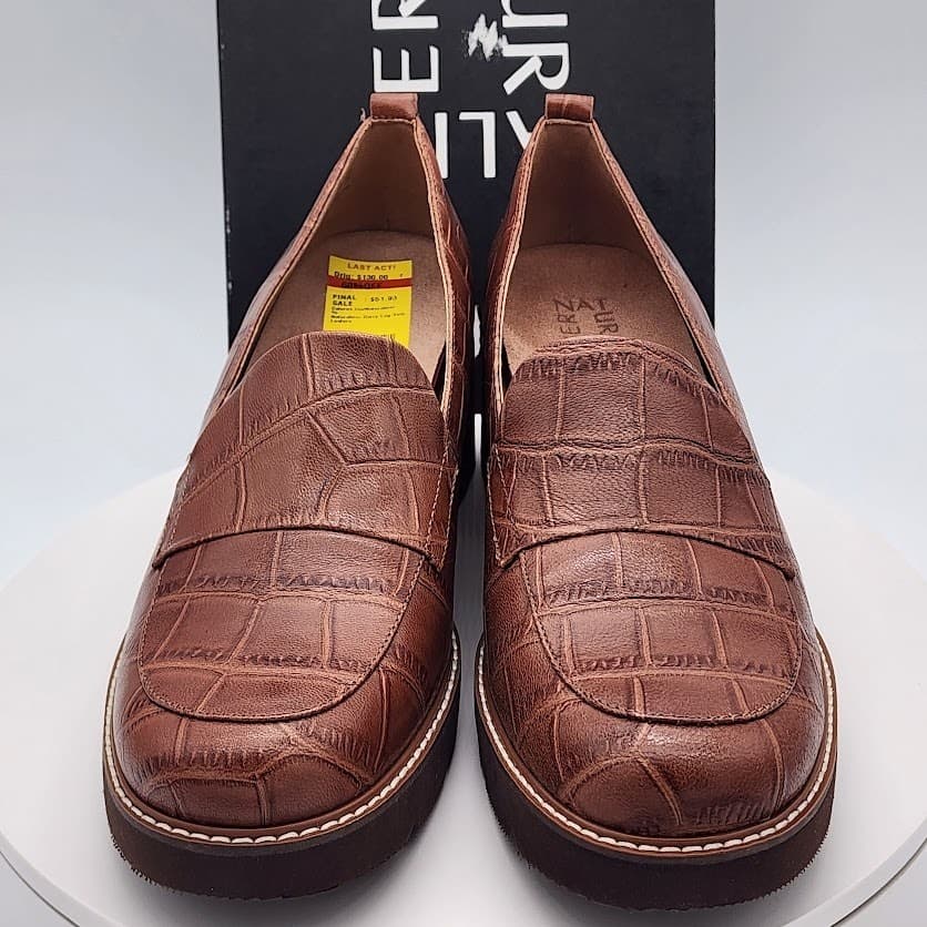 NEW Naturalizer Darry English Tea Croc Embossed Leather Loafers Women's Size 12M - Thumbnail 5