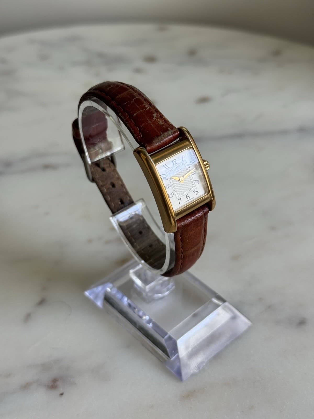 Vintage Coach W003B Swiss Made Tank Watch Gold Tone 21mm Brown Leather Strap - Thumbnail 2