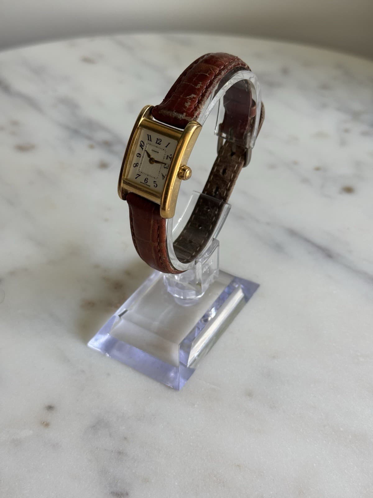 Vintage Coach W003B Swiss Made Tank Watch Gold Tone 21mm Brown Leather Strap - Thumbnail 3