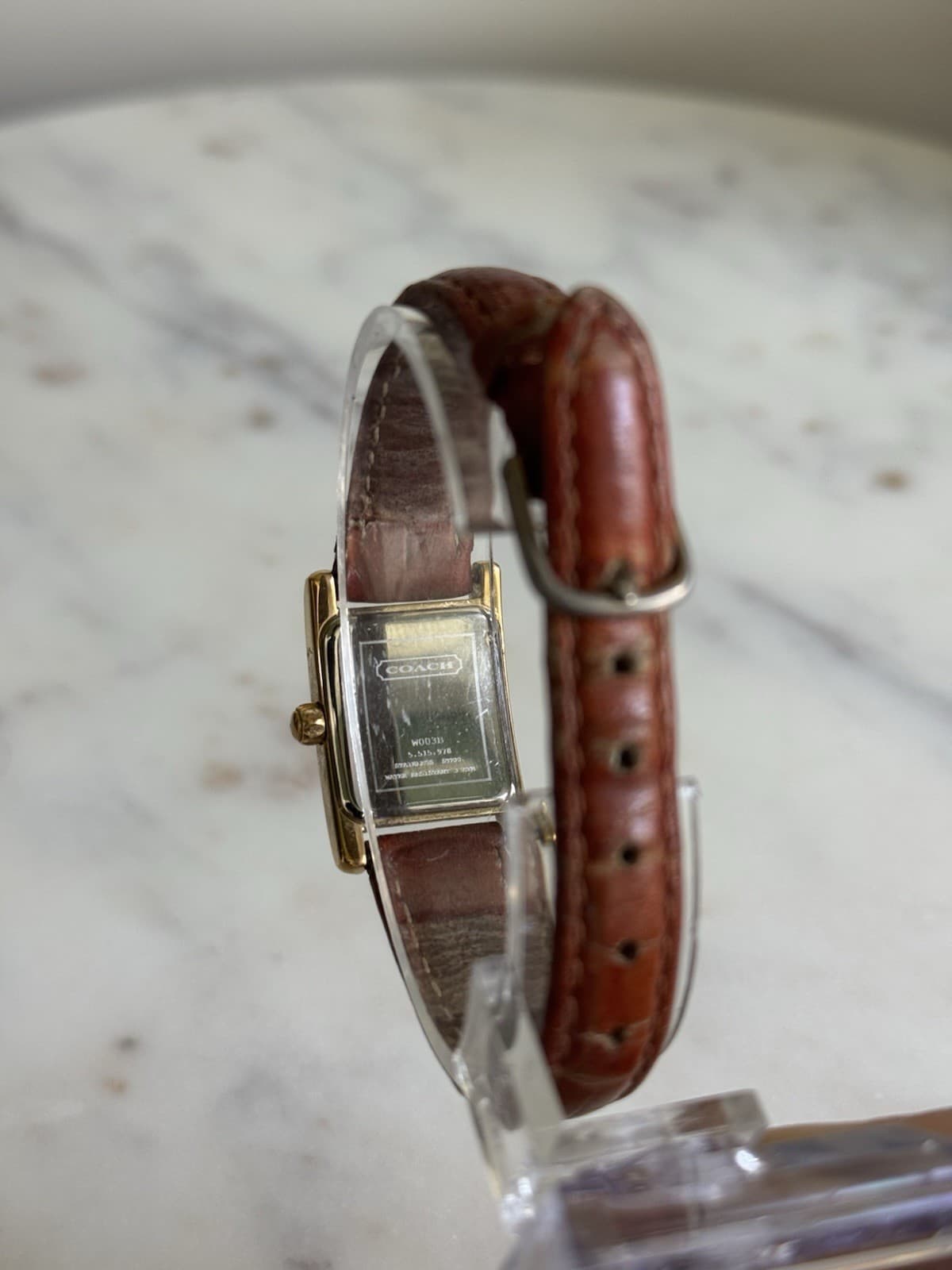 Vintage Coach W003B Swiss Made Tank Watch Gold Tone 21mm Brown Leather Strap - Thumbnail 4