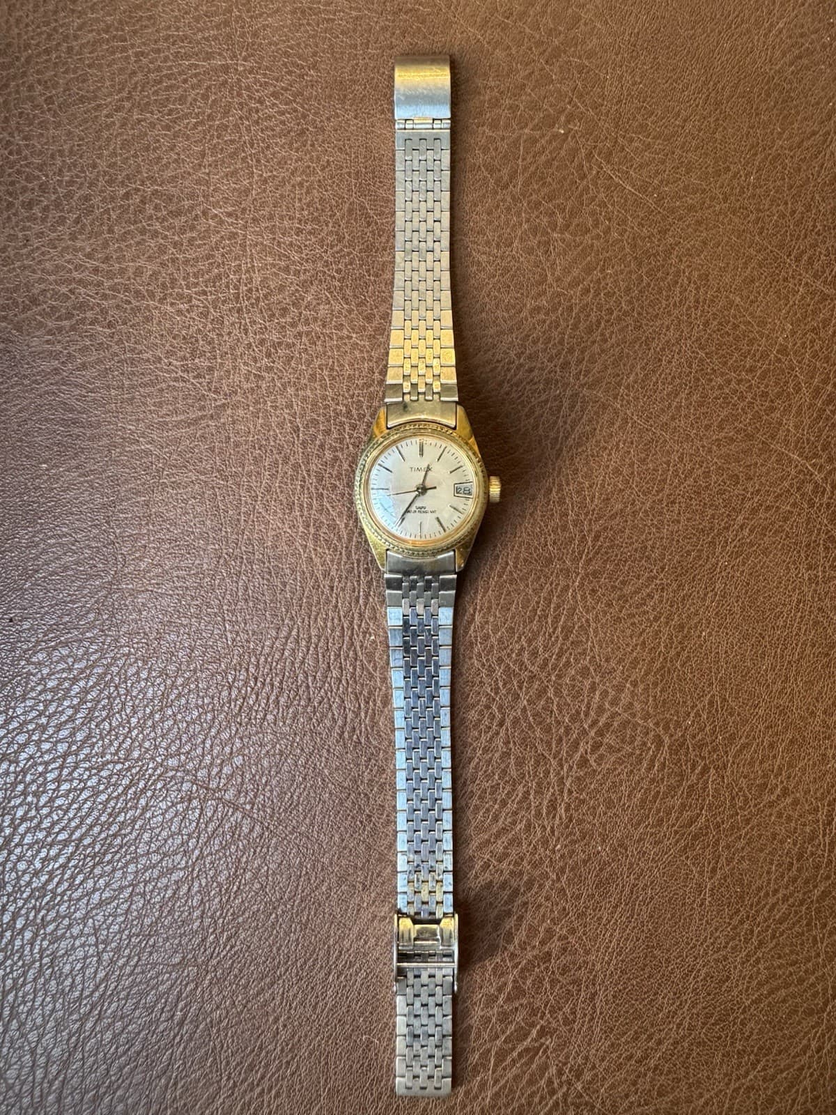 Vintage Timex Mechanical Wind-Up Date Watch Two-Tone Bracelet - Thumbnail 7