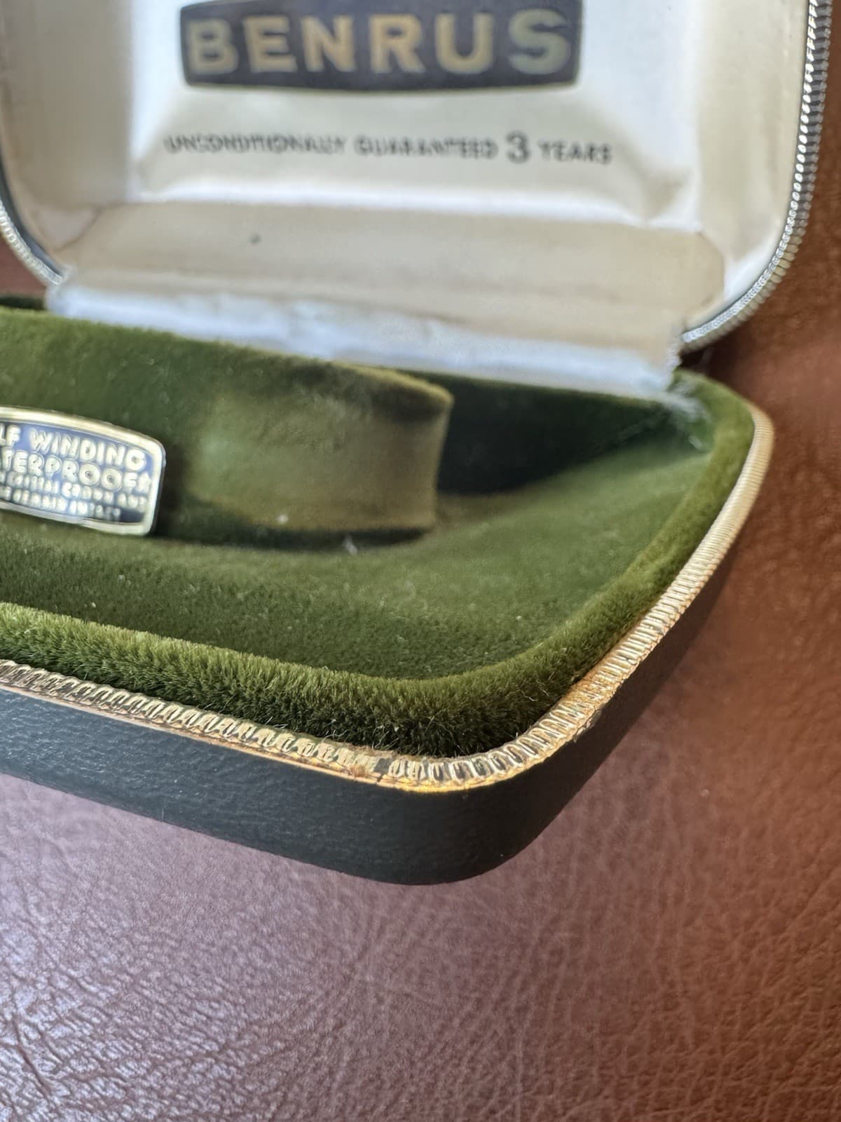 Vintage BENRUS Sea Lord Watch Display Box Green Velvet Case Empty Watch Box USA - Thumbnail 3