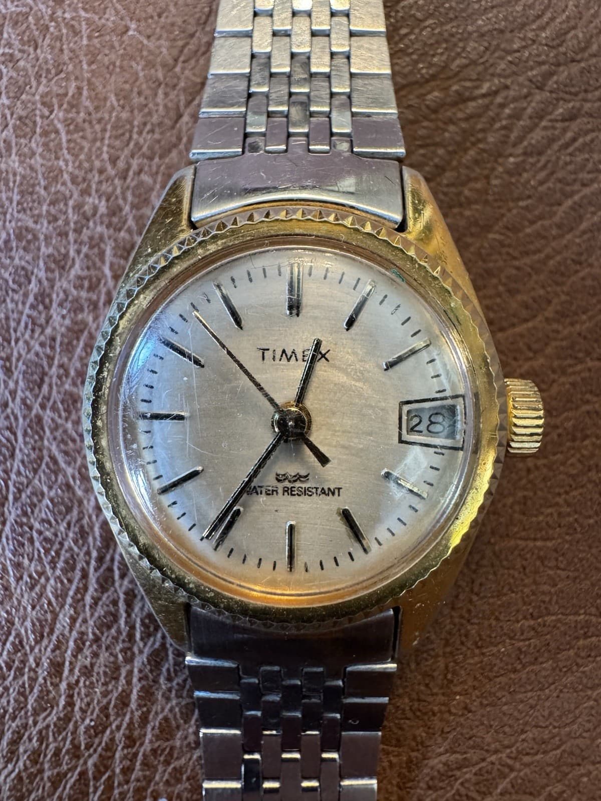 Vintage Timex Mechanical Wind-Up Date Watch Two-Tone Bracelet - Thumbnail 2