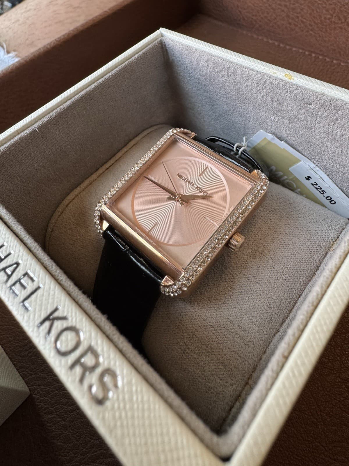 Michael Kors MK2611 Rose Gold Crystal Bezel Women’s Watch Black Leather Strap - Thumbnail 5