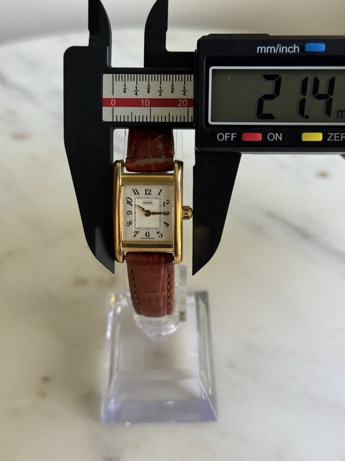 Vintage Coach W003B Swiss Made Tank Watch Gold Tone 21mm Brown Leather Strap - Thumbnail 5