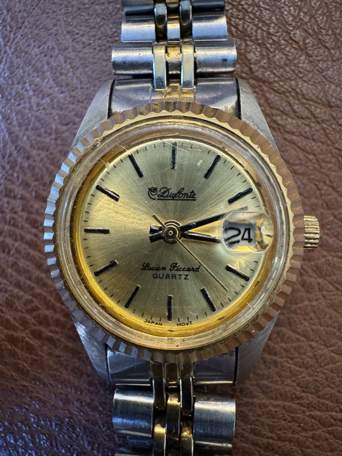 Vintage Lucien Piccard DUFONTE Two-Tone Quartz Watch w/ Date Window - Thumbnail 2