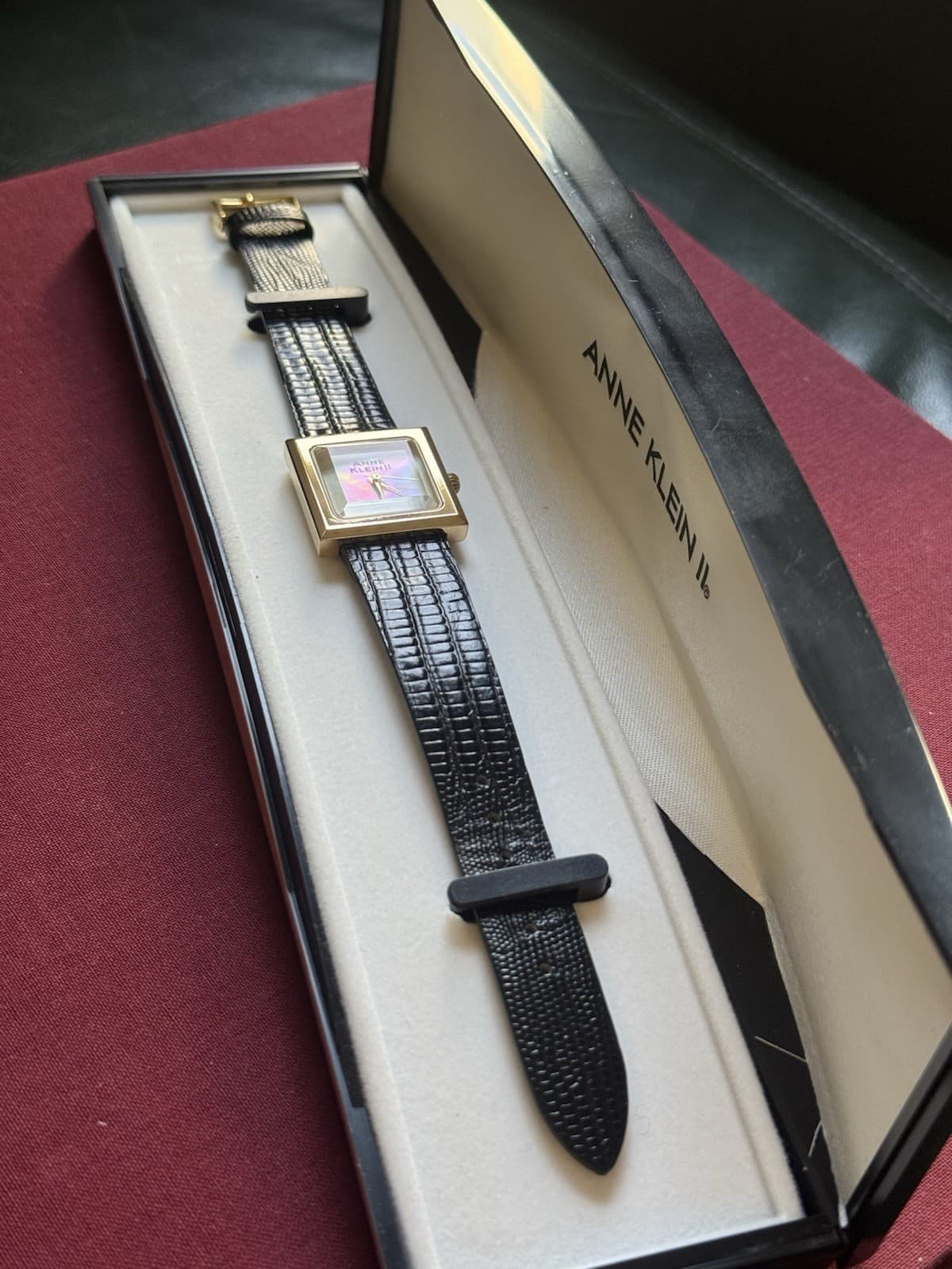 Vintage NOS Anne Klein II Art Deco Square Crystal MOP Dial w/ Original Box - Thumbnail 6