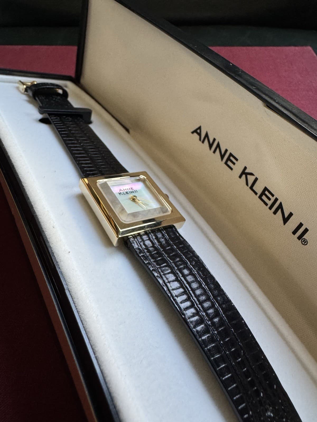 Vintage NOS Anne Klein II Art Deco Square Crystal MOP Dial w/ Original Box - Thumbnail 7