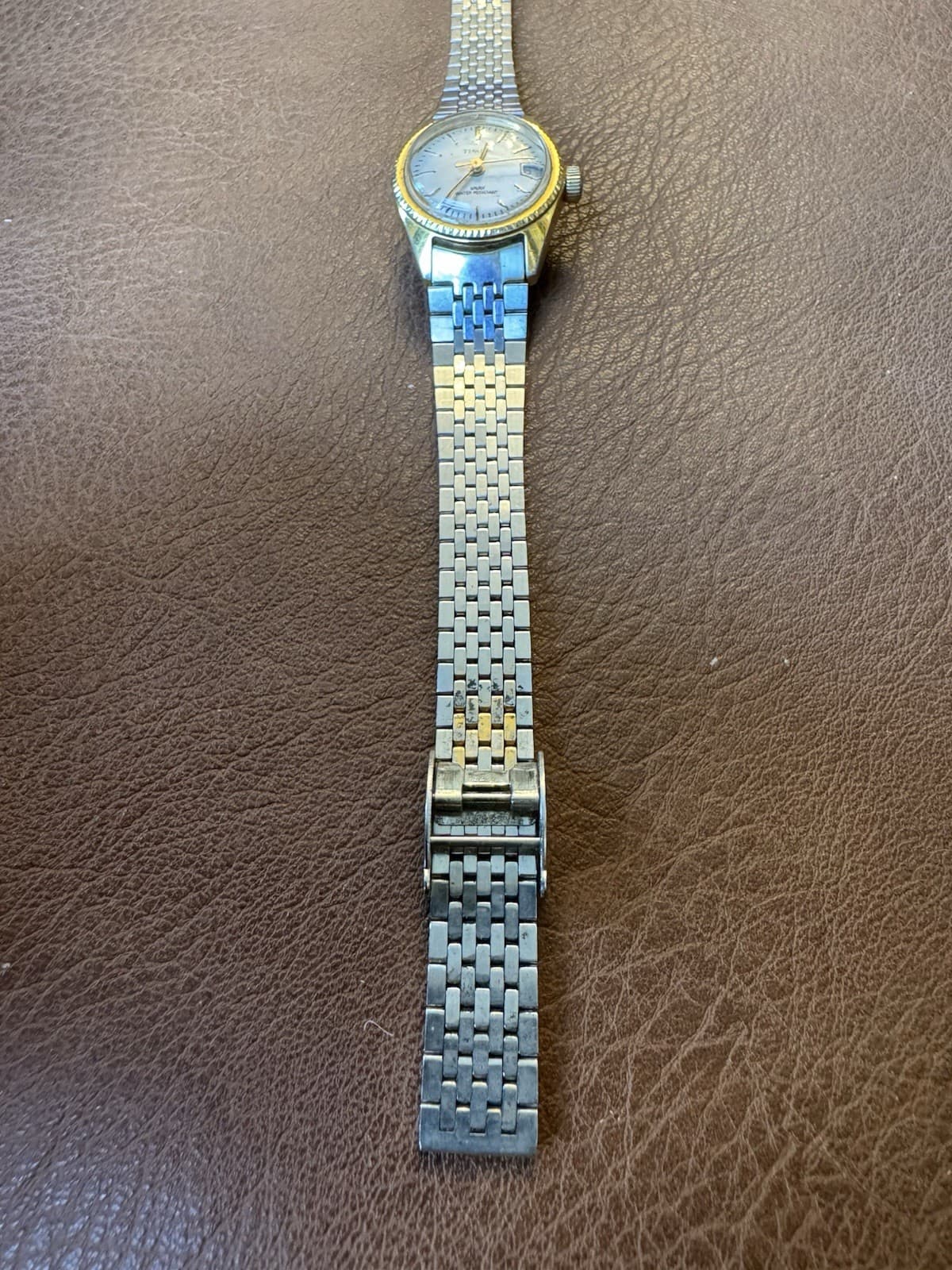 Vintage Timex Mechanical Wind-Up Date Watch Two-Tone Bracelet - Thumbnail 3
