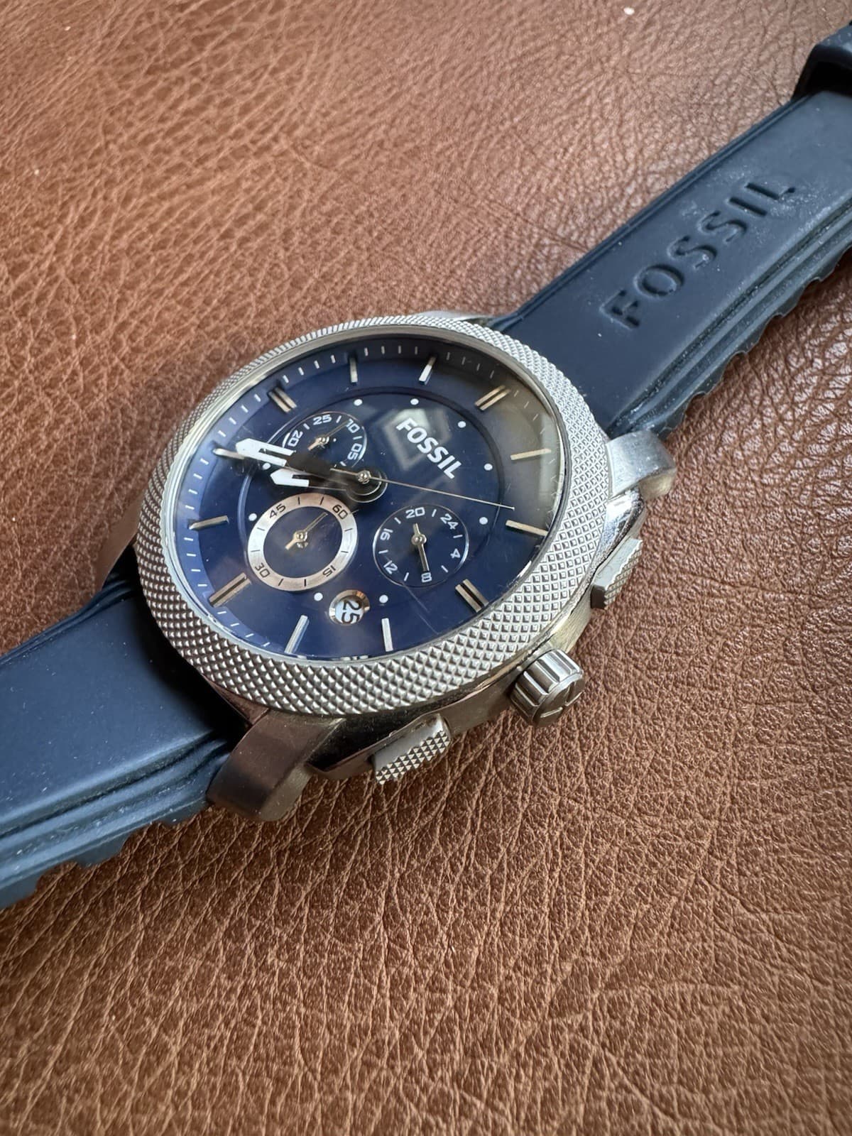 Fossil Blue Machine Chronograph 42mm Stainless Steel Watch Silicone Strap Date - Thumbnail 5