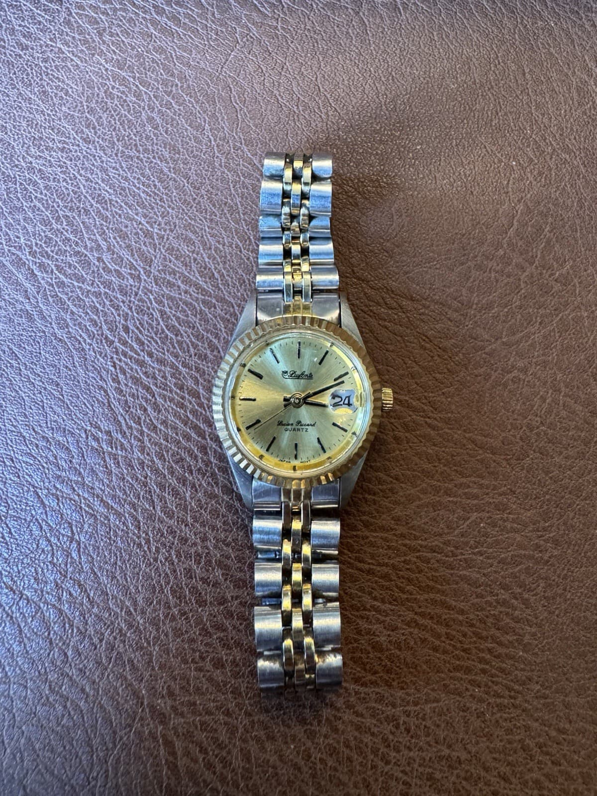 Vintage Lucien Piccard DUFONTE Two-Tone Quartz Watch w/ Date Window