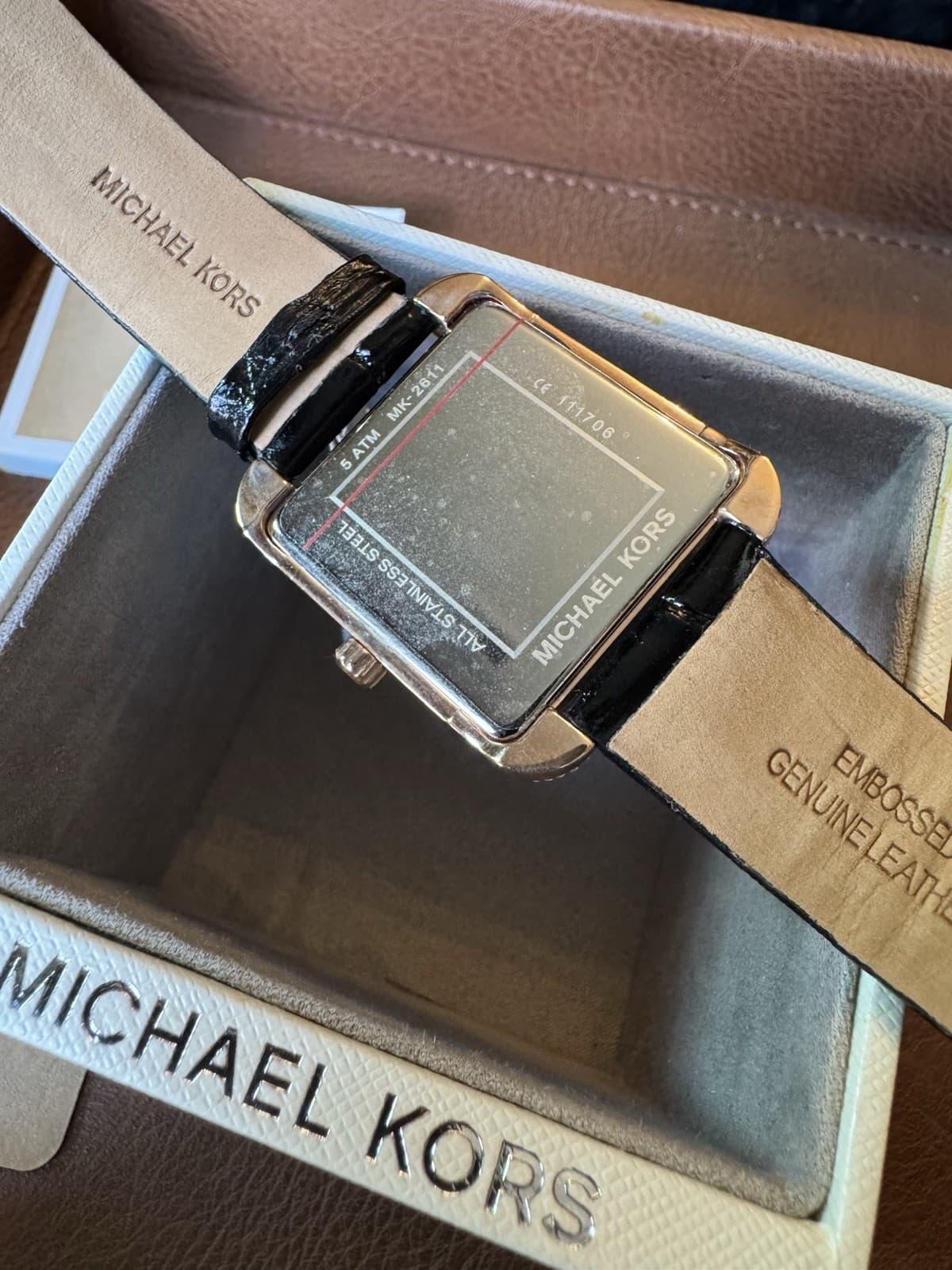 Michael Kors MK2611 Rose Gold Crystal Bezel Women’s Watch Black Leather Strap - Thumbnail 2