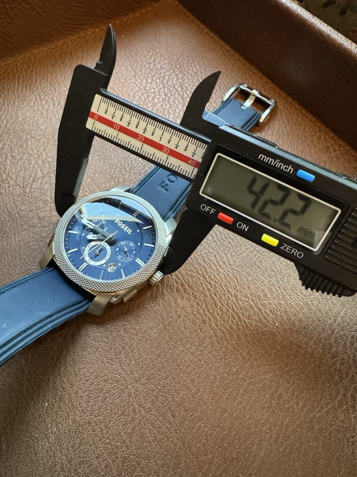 Fossil Blue Machine Chronograph 42mm Stainless Steel Watch Silicone Strap Date - Thumbnail 3