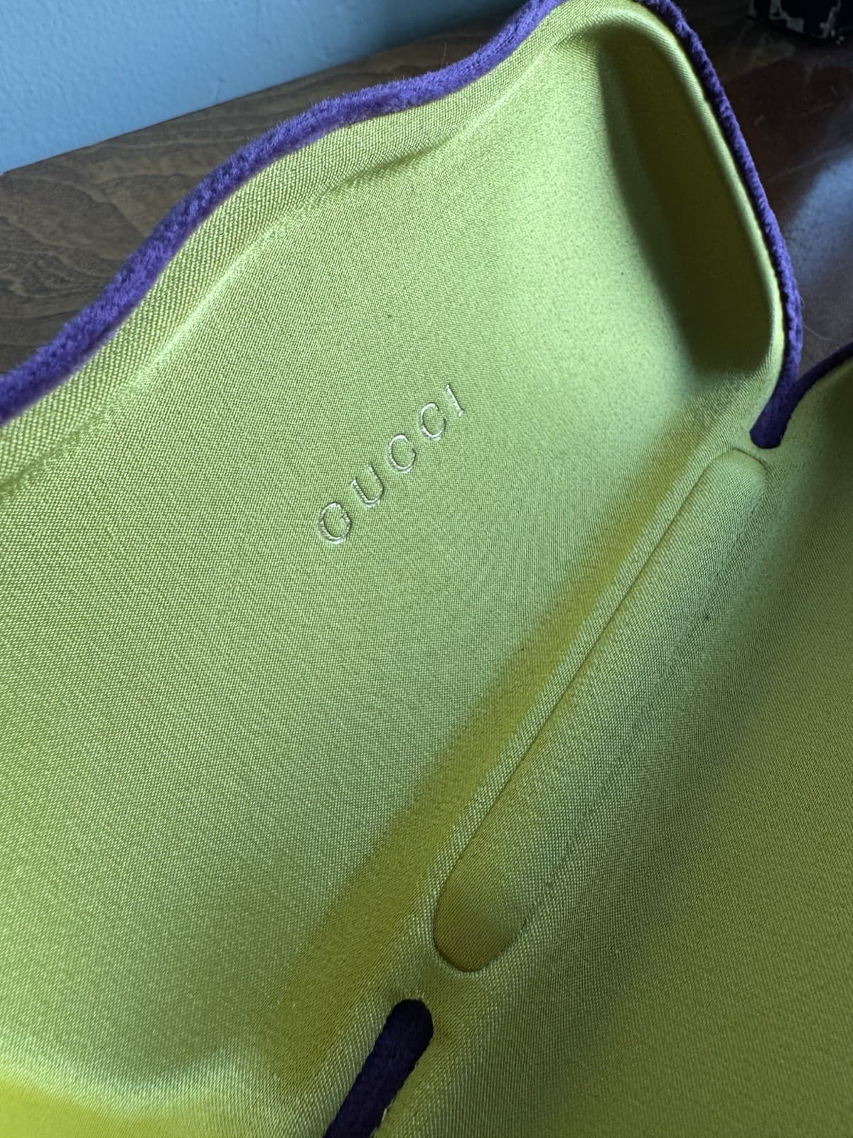 Authentic GUCCI Velvet Sunglasses Case Purple Yellow Clamshell w/ Cloth - Thumbnail 2