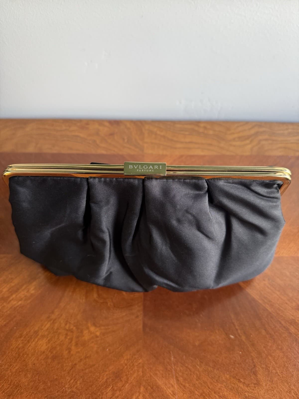 BVLGARI Parfums Black Clutch Gold Frame Evening Bag Clip Purse Luxury - Thumbnail 2
