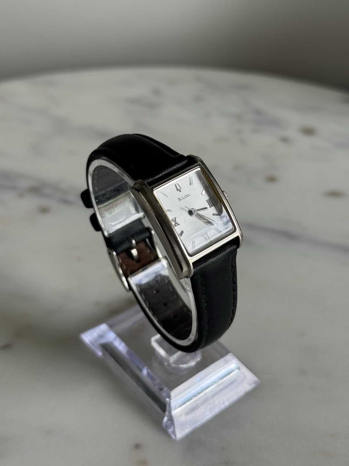 Vintage Bulova Ladies Tank Quartz Silver Dial 22mm Stainless Steel Leather Strap - Thumbnail 9