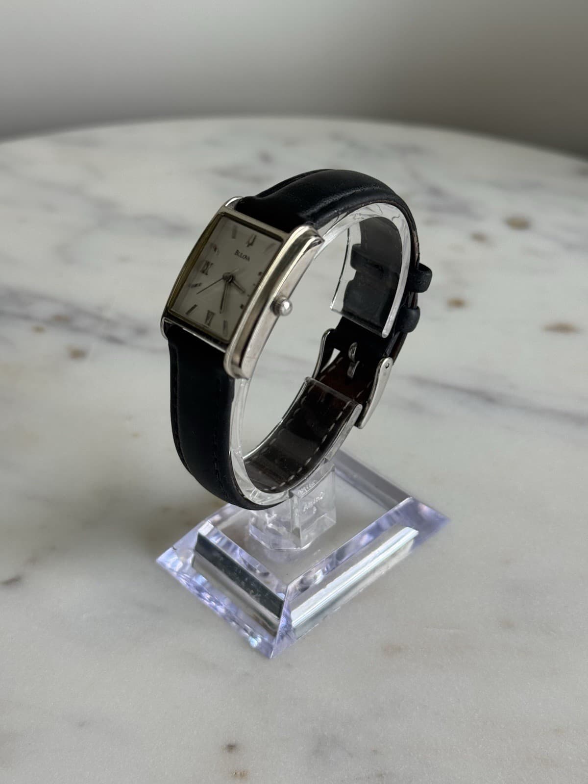 Vintage Bulova Ladies Tank Quartz Silver Dial 22mm Stainless Steel Leather Strap - Thumbnail 7