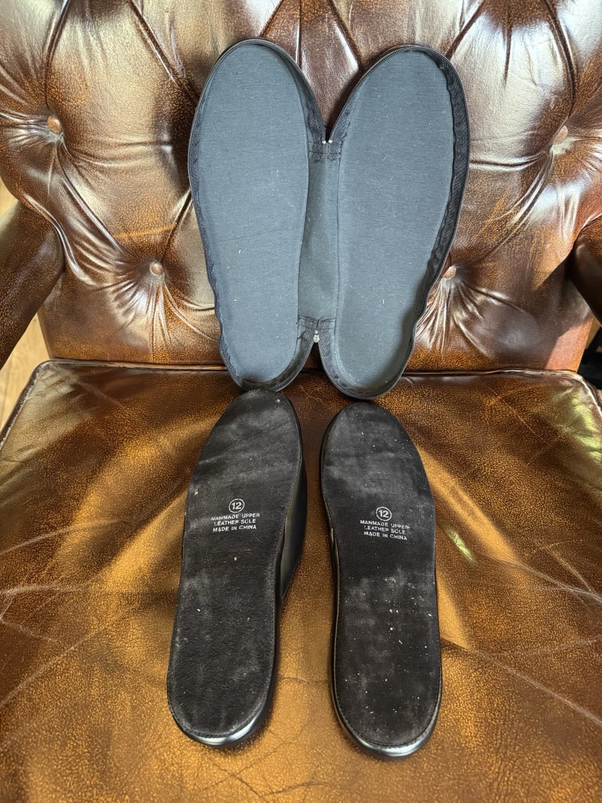 70's Vintage KINSMAN Travel Slippers Black Zip Case Men’s Lounge House Shoes Set - Thumbnail 4
