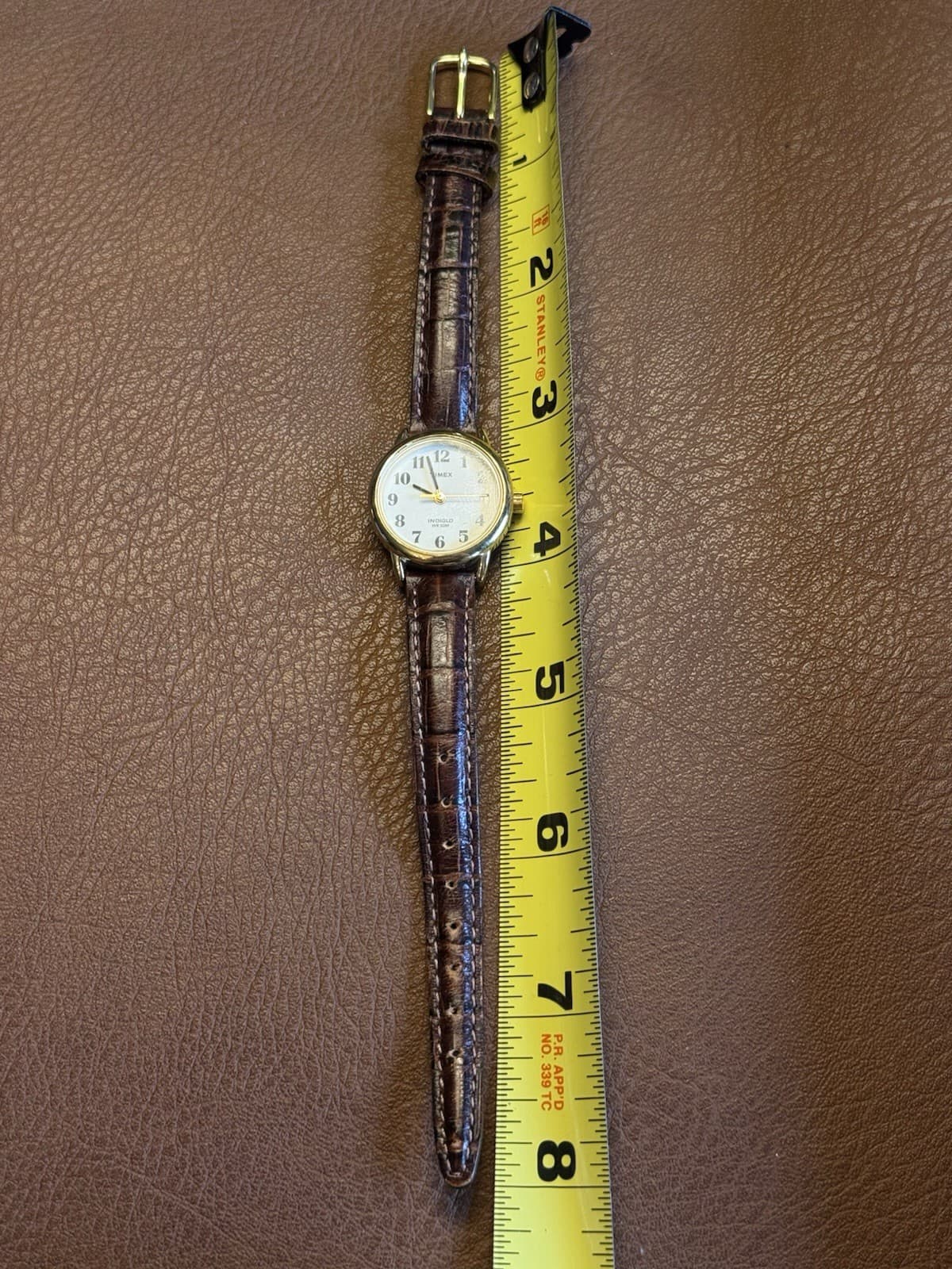Timex Indiglo L0 Quartz 24.5mm Date Watch Brown Leather Strap - Thumbnail 5