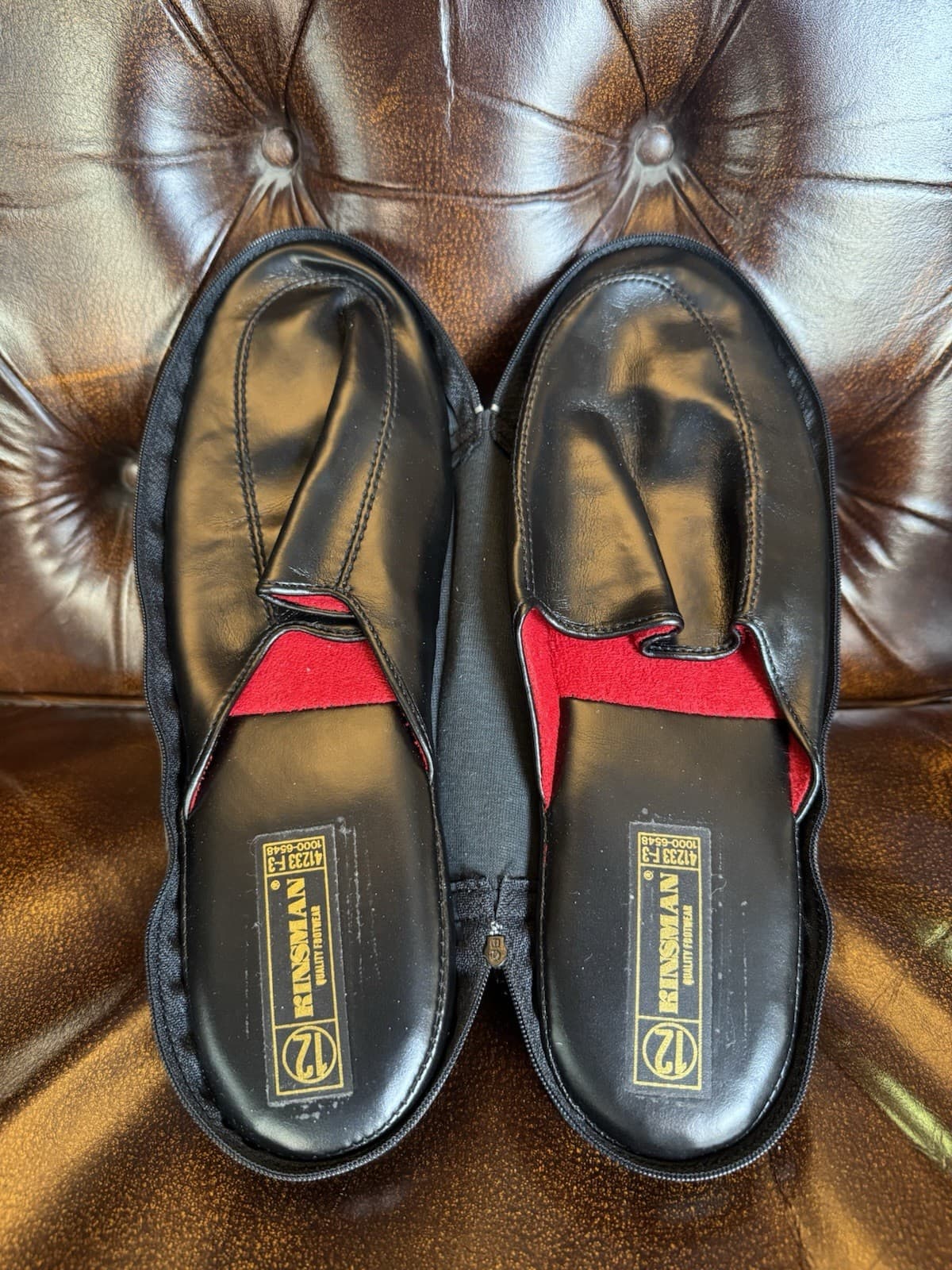 70's Vintage KINSMAN Travel Slippers Black Zip Case Men’s Lounge House Shoes Set - Thumbnail 5