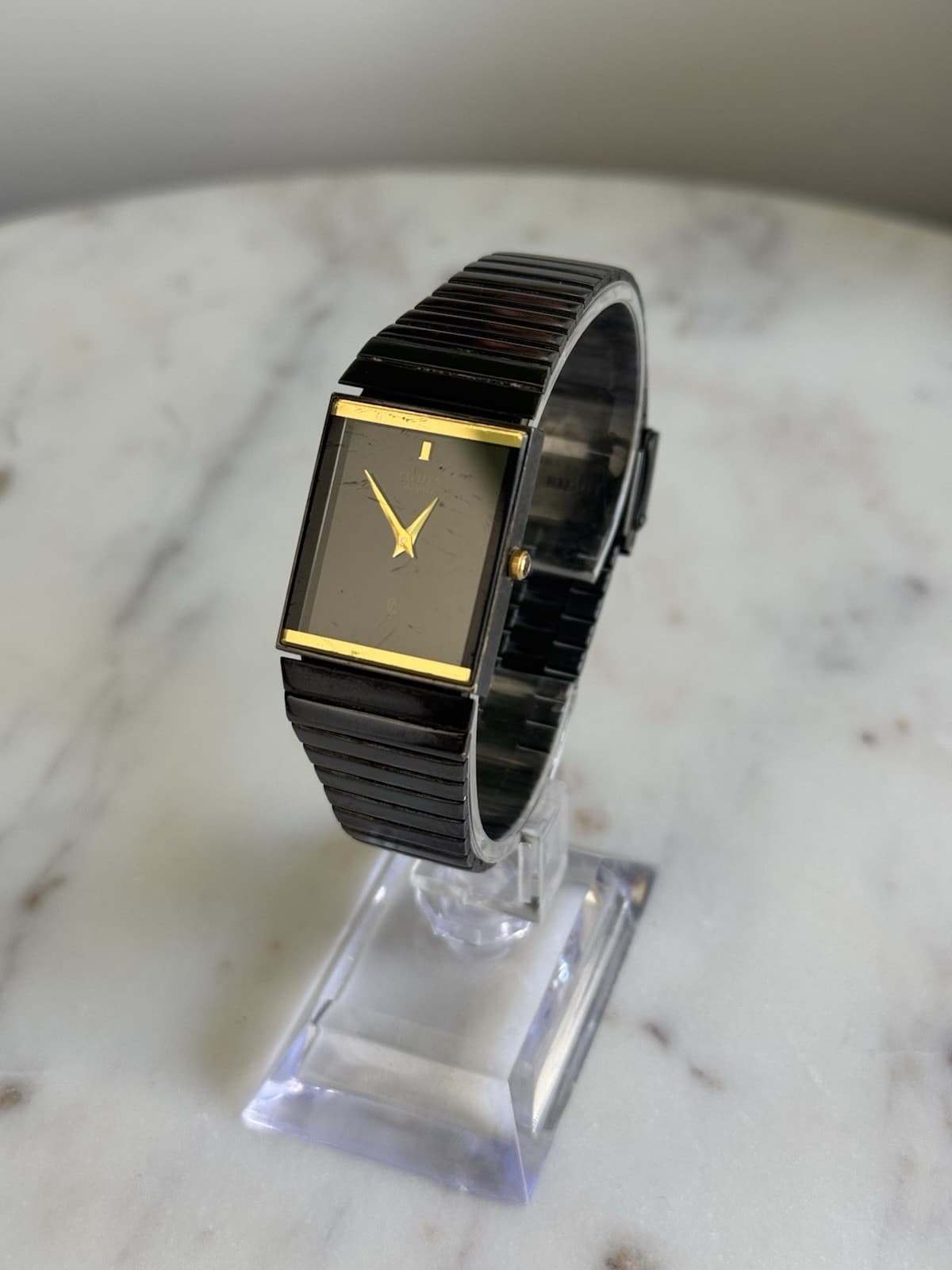 Vintage Citizen Quartz 2020-601795 KA Black & Gold Rectangular Dress Watch 24mm - Thumbnail 5