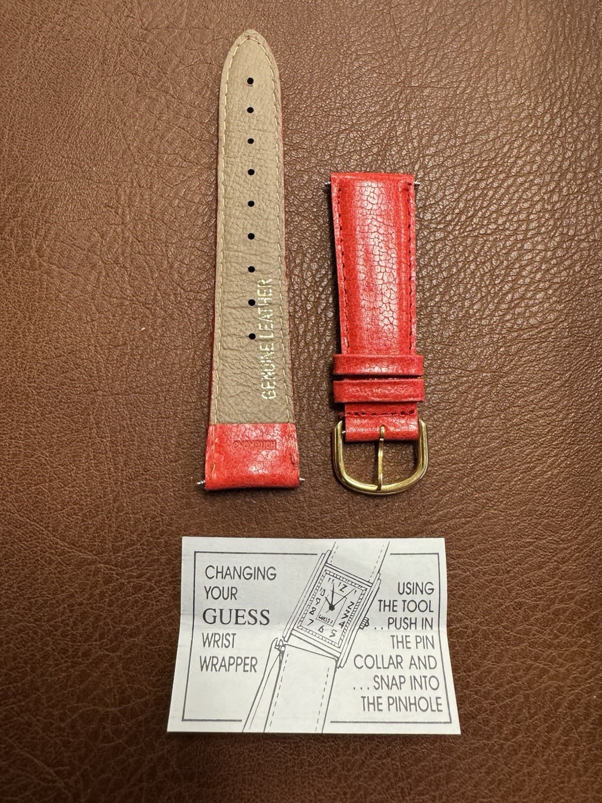 Vintage Red Genuine Leather GUESS Watch Strap 20mm Two-Piece Replacement Band - Thumbnail 2