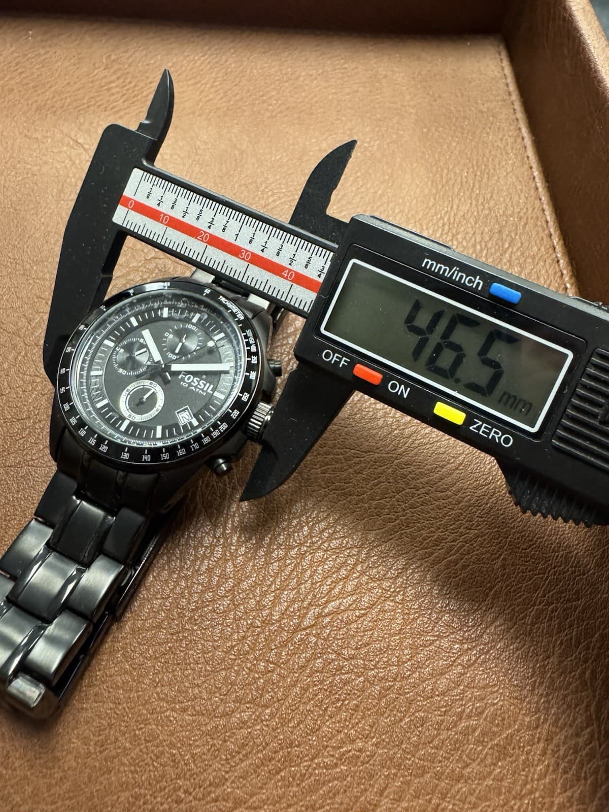Fossil CH2601 Black Chronograph Watch NOS 46.5mm Tachymeter Date Steel Bracelet - Thumbnail 2